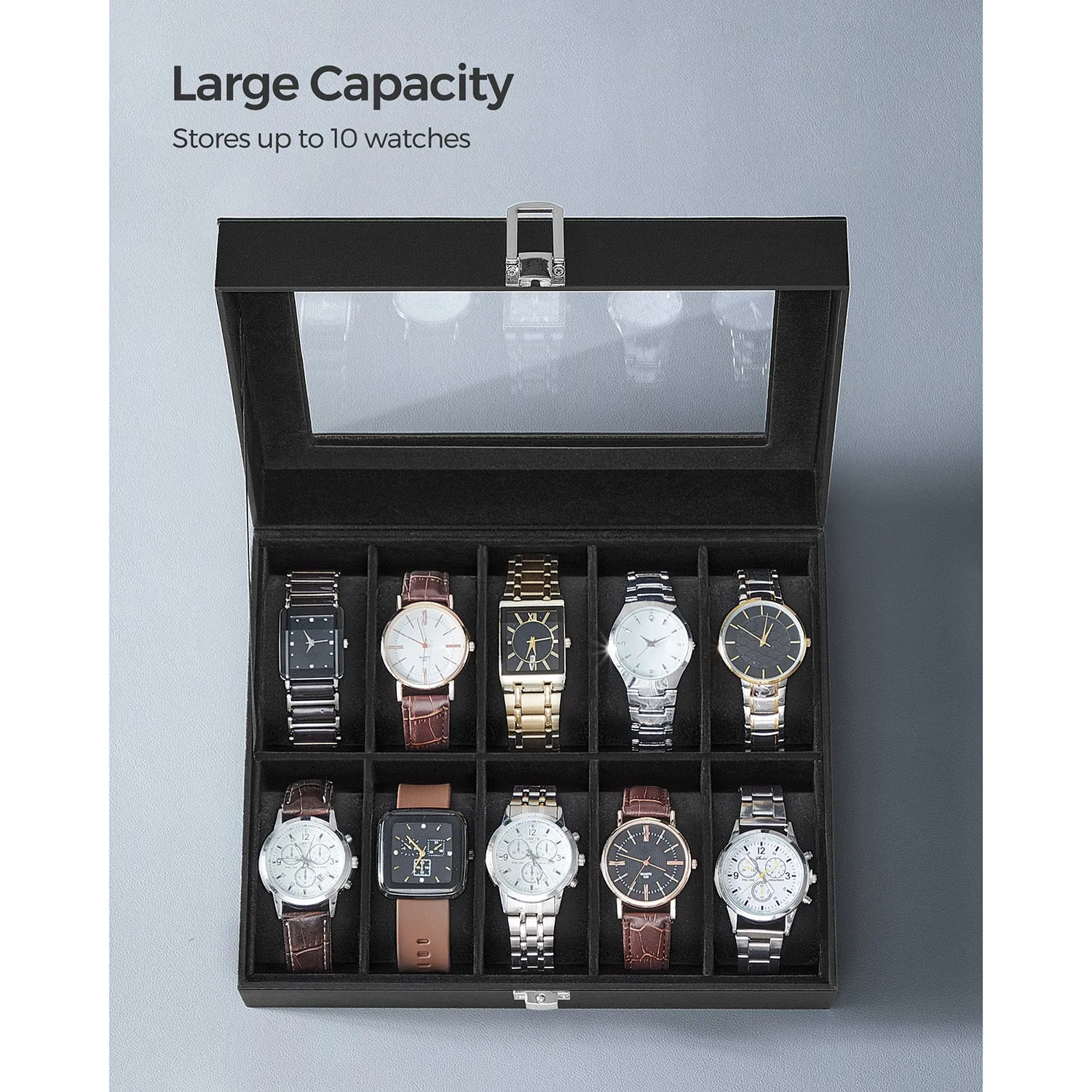 10-Slot Watch Box with Glass Lid