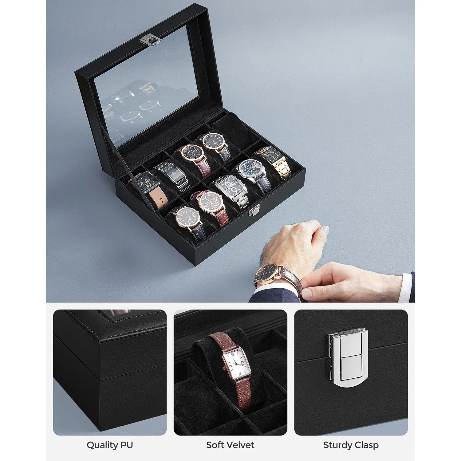 10-Slot Watch Box with Glass Lid