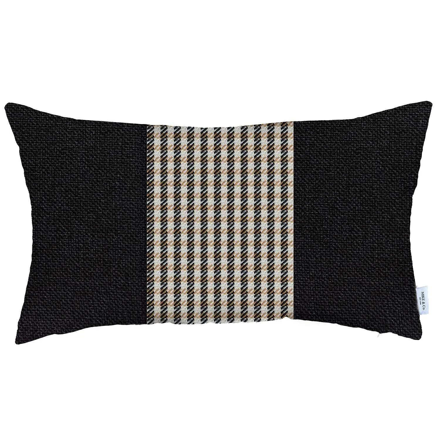 12" X 20" Black And Brown Houndstooth Zippered Handmade Polyester Lumbar Pillow Cover Throw Pillows value buys