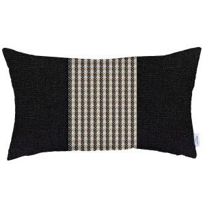12" X 20" Black And Brown Houndstooth Zippered Handmade Polyester Lumbar Pillow Cover Throw Pillows value buys