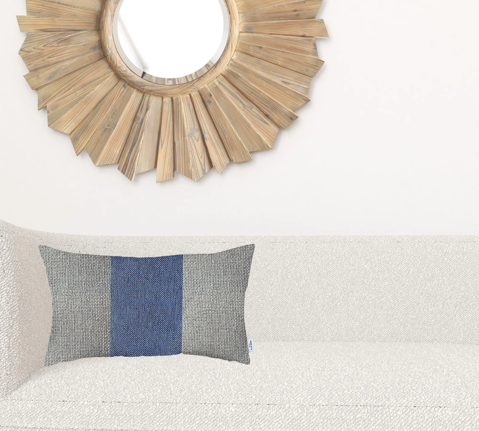 12" X 20" Grey And Blue Geometric Zippered Handmade Polyester Lumbar Pillow Cover