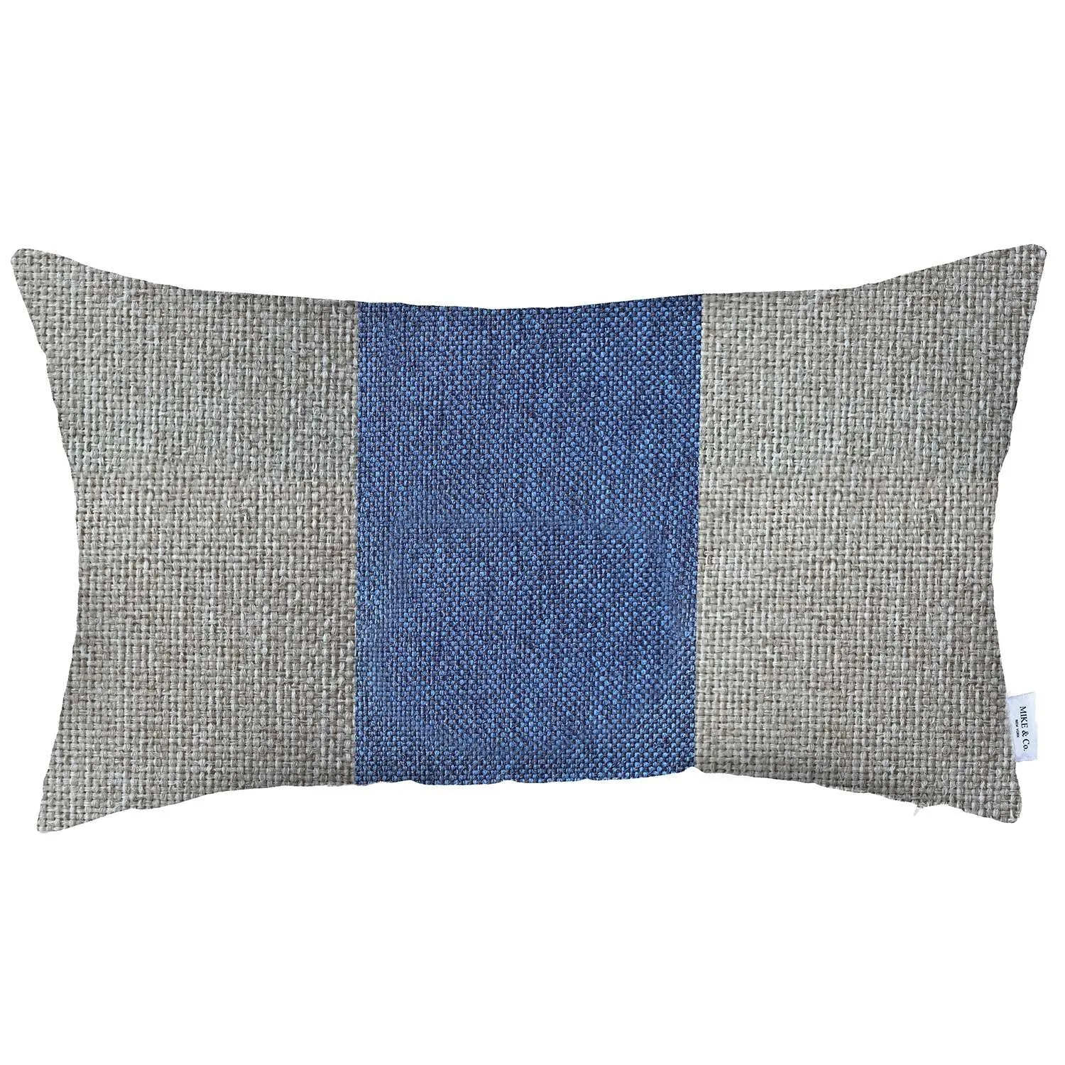 12" X 20" Grey And Blue Geometric Zippered Handmade Polyester Lumbar Pillow Cover Throw Pillows sofa decor deals