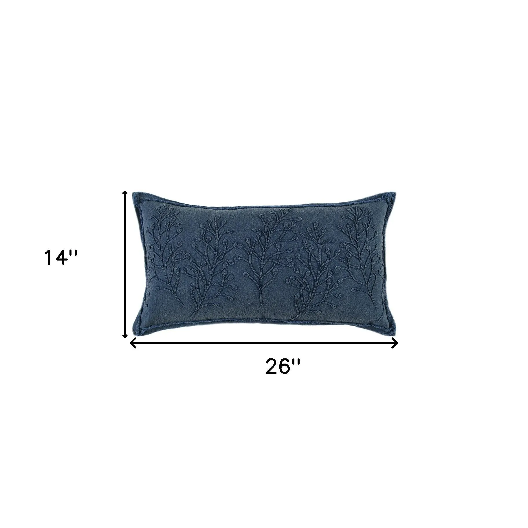 14" x 26" Navy Botanical Pattern Embroidered Lumbar Pillow