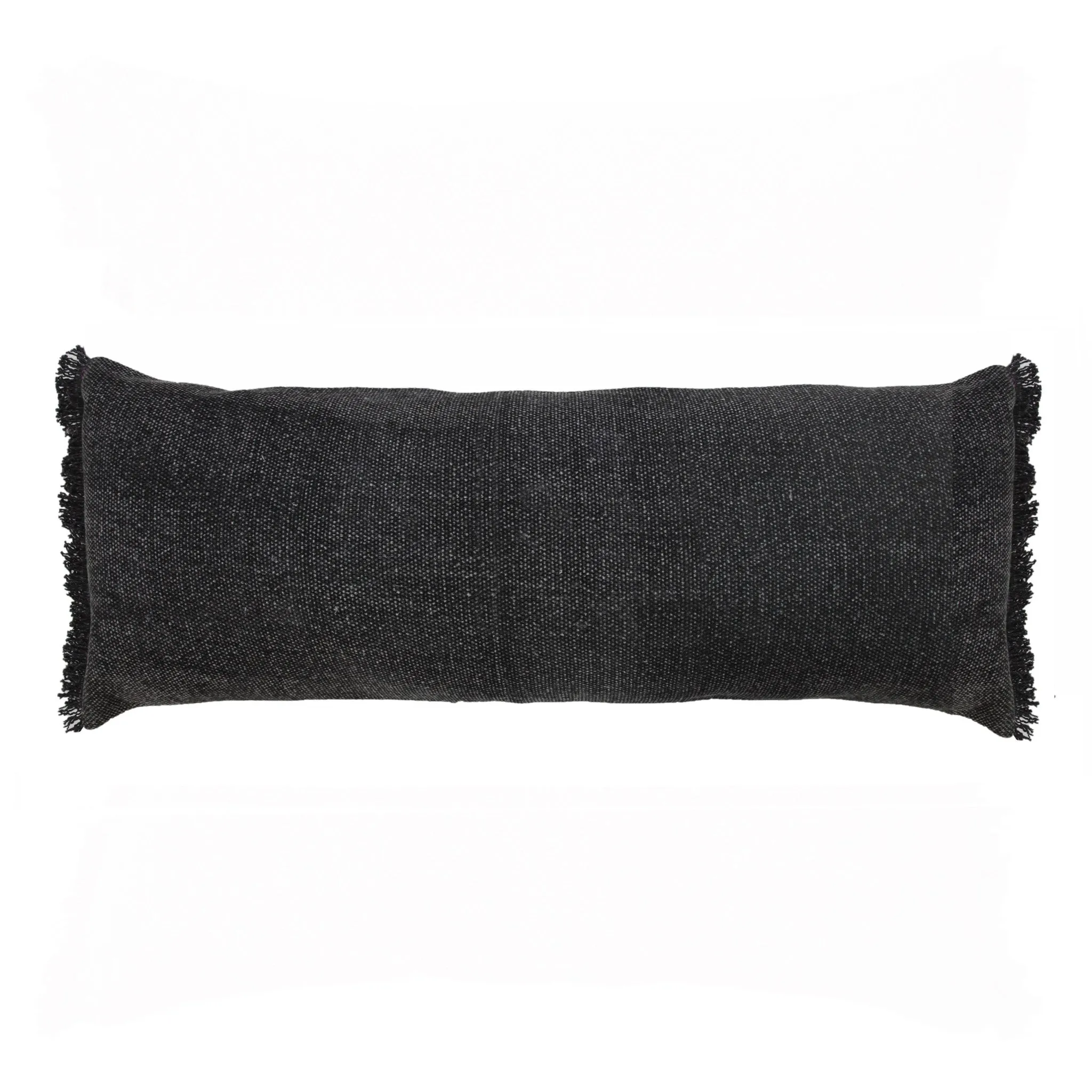 14" X 36" Black Stonewashed Cotton Throw Pillow With Fringe Throw Pillows value buys