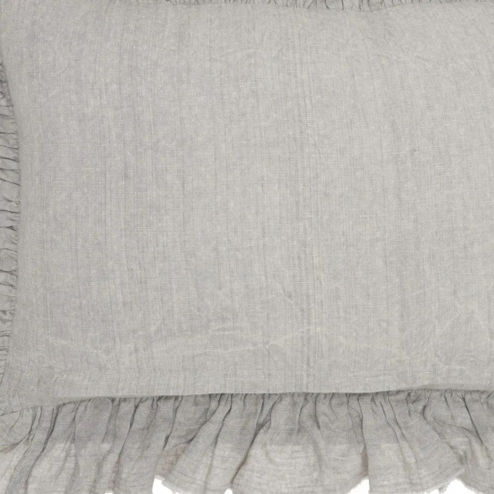 16" X 24" Gray Pillow With Ruffled Edges