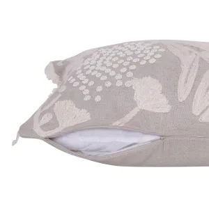 16" X 24" Natural and Ivory Botanical Linen Zippered Pillow With Embroidery Throw Pillows clearance cushion