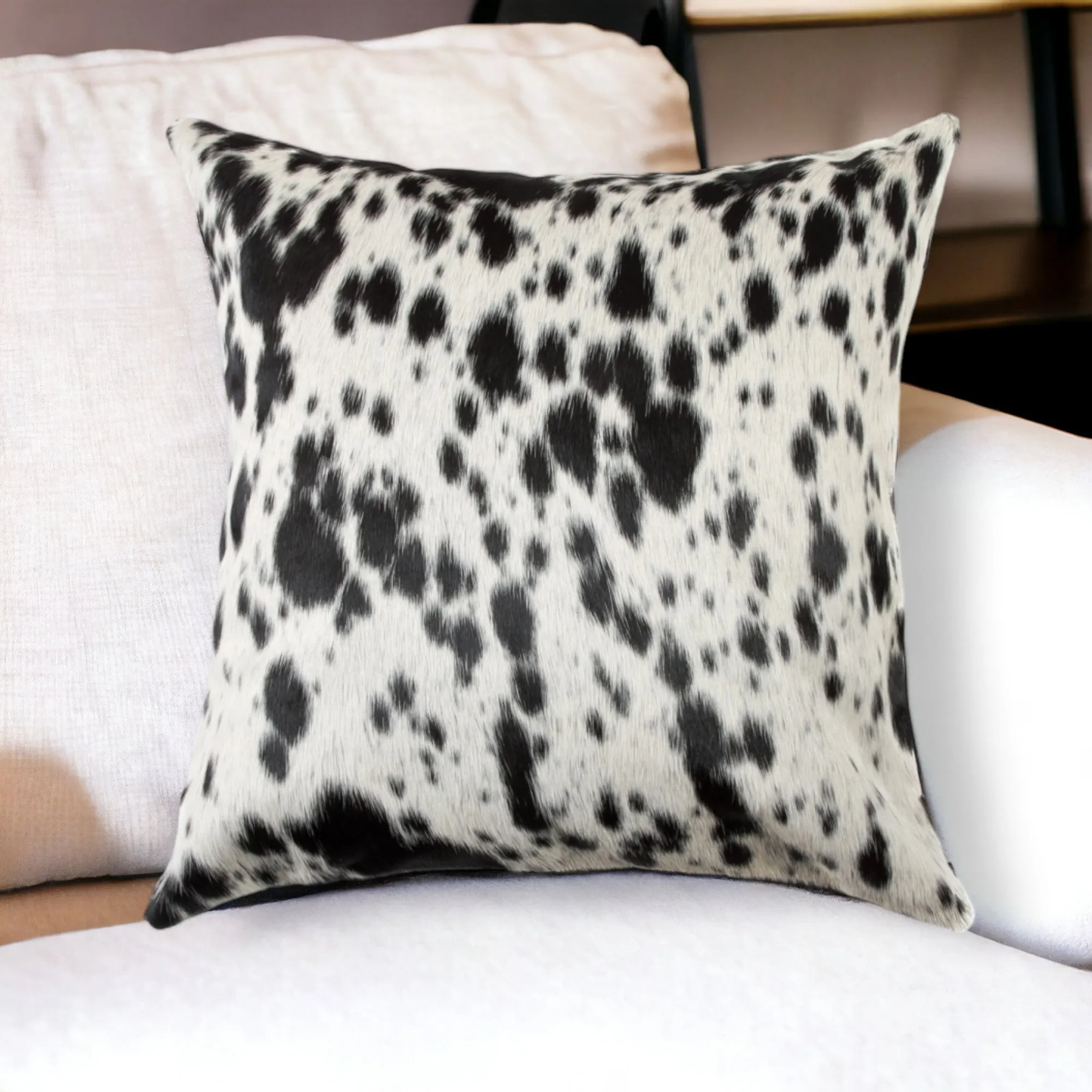 18" Black Cowhide Throw Pillow Throw Pillows clearance cushion