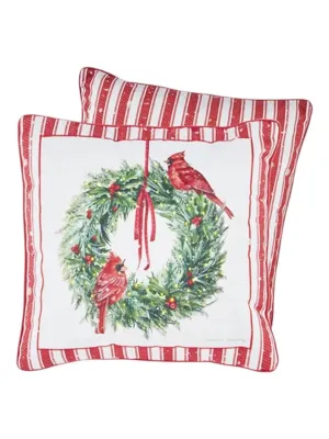 18" Cardinal Wreath Lighted Pillow In White Throw Pillows low cost deal