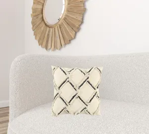 18" Cream and Black Textured Lattice Throw Pillow Throw Pillows value buys