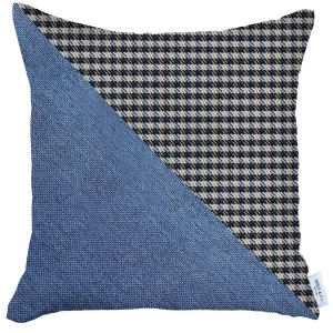 18" X 18" Black And Blue Houndstooth Zippered Handmade Polyester Throw Pillow Cover Throw Pillows sofa decor deals