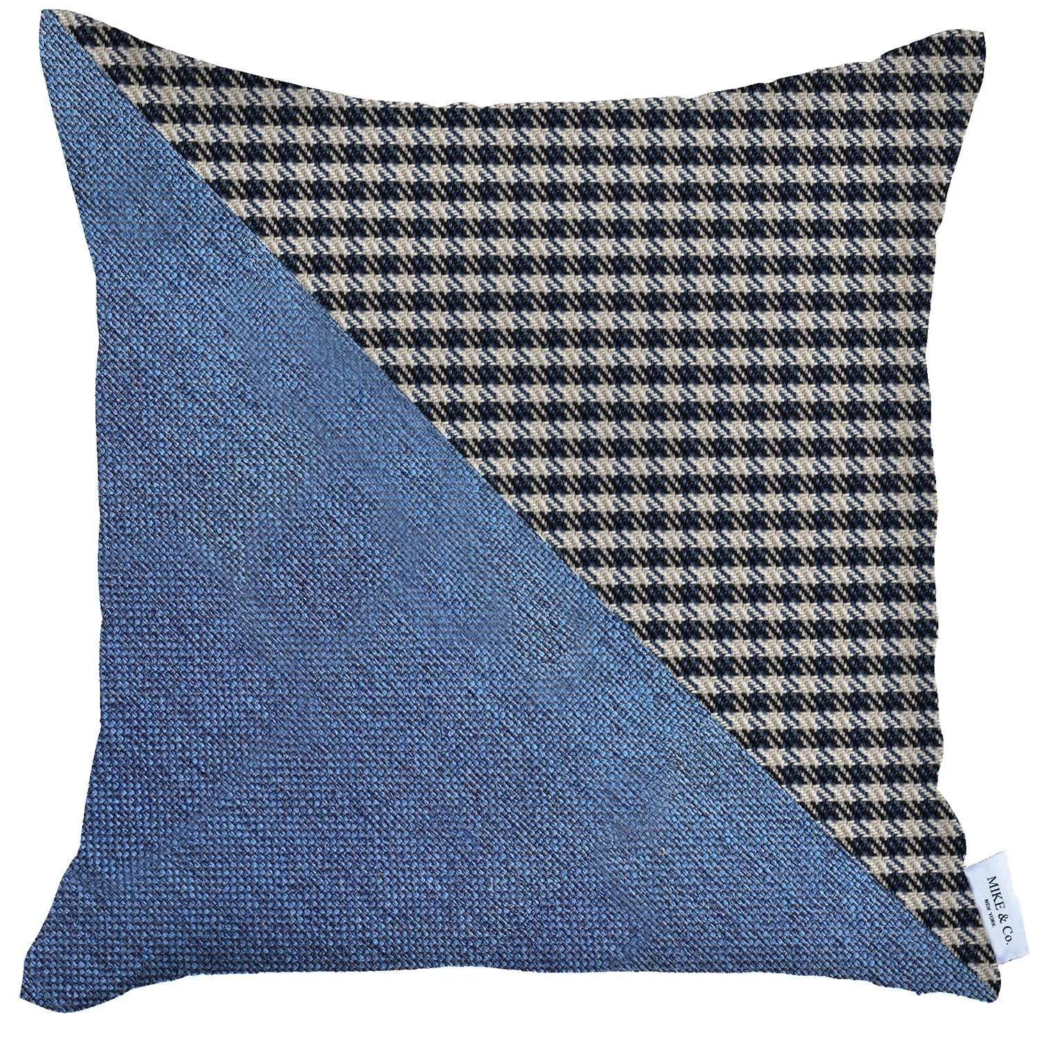 18" X 18" Black And Blue Houndstooth Zippered Handmade Polyester Throw Pillow Cover Throw Pillows sofa decor deals