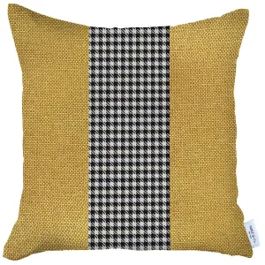 18" X 18" Yellow And White Houndstooth Zippered Handmade Polyester Throw Pillow Cover Throw Pillows sofa decor deals