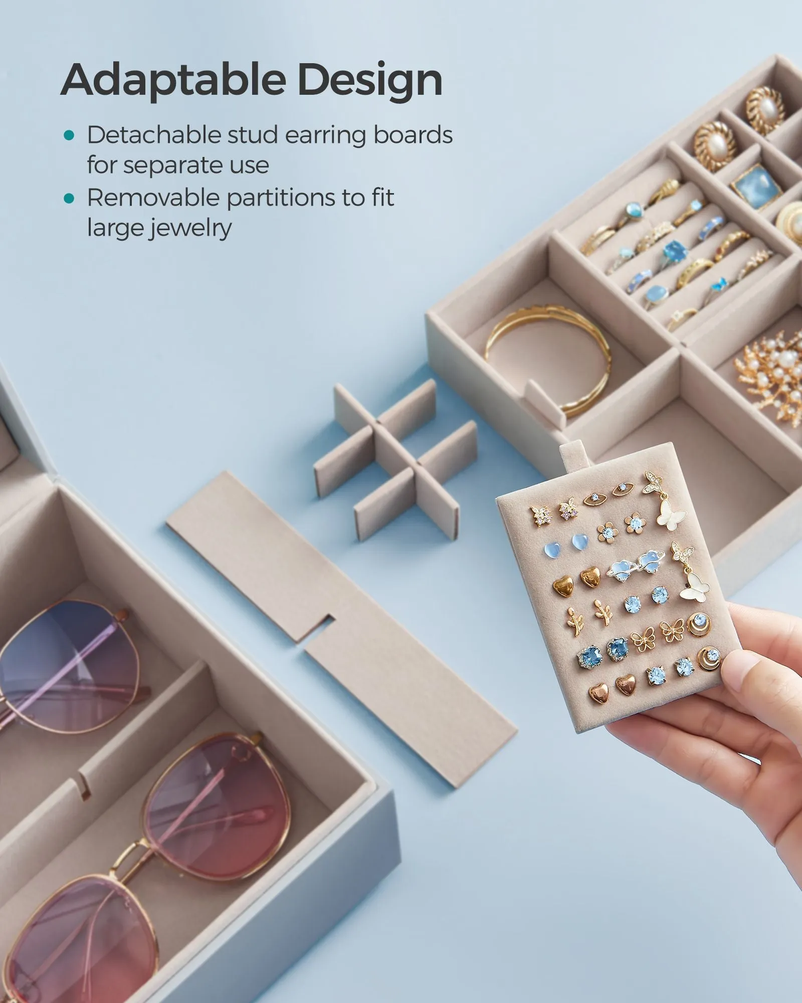 2-Layer Jewelry Box with Handle Misty Blue
