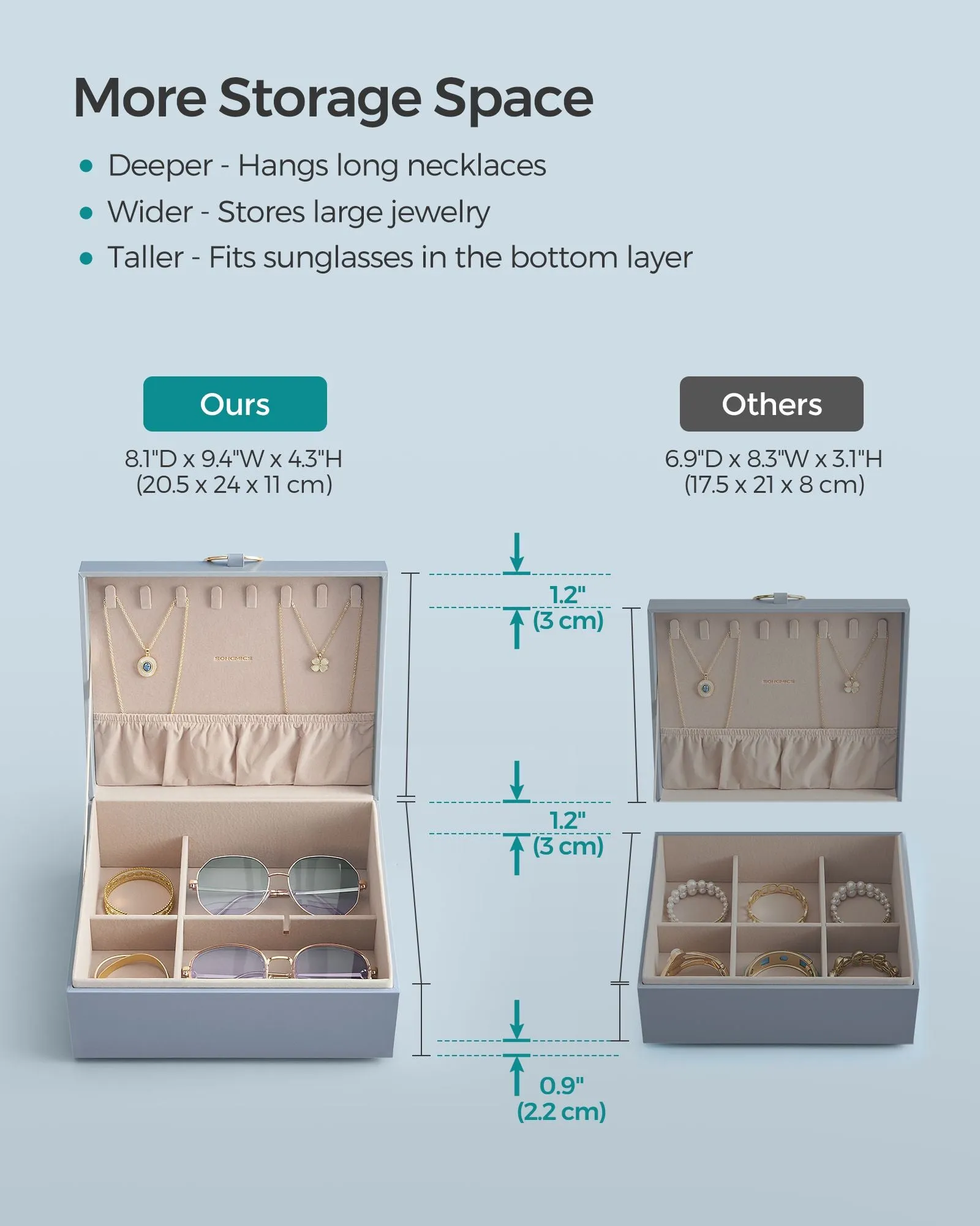 2-Layer Jewelry Box with Handle Misty Blue