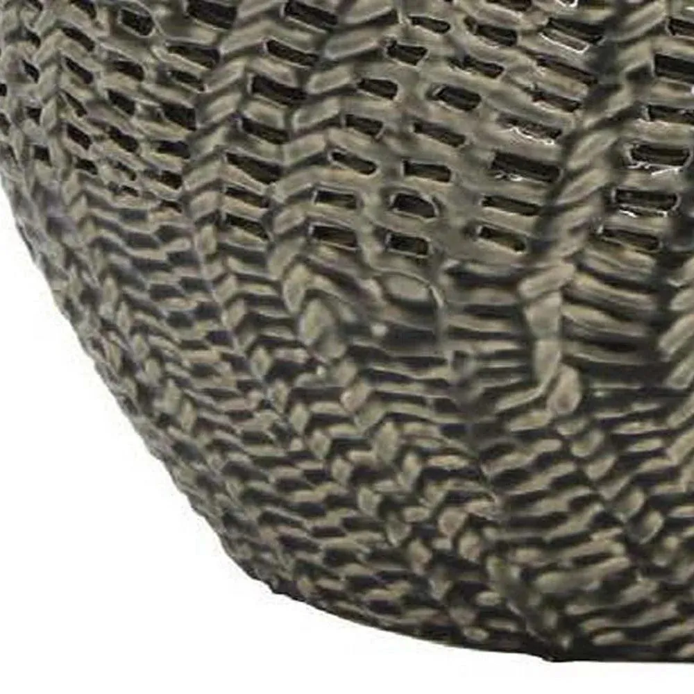 20 Inch Accent Vase with Mesh Like Design Round Gray Ceramic Finish