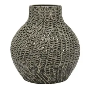20 Inch Accent Vase with Mesh Like Design Round Gray Ceramic Finish Decorative Accessories last chance deals