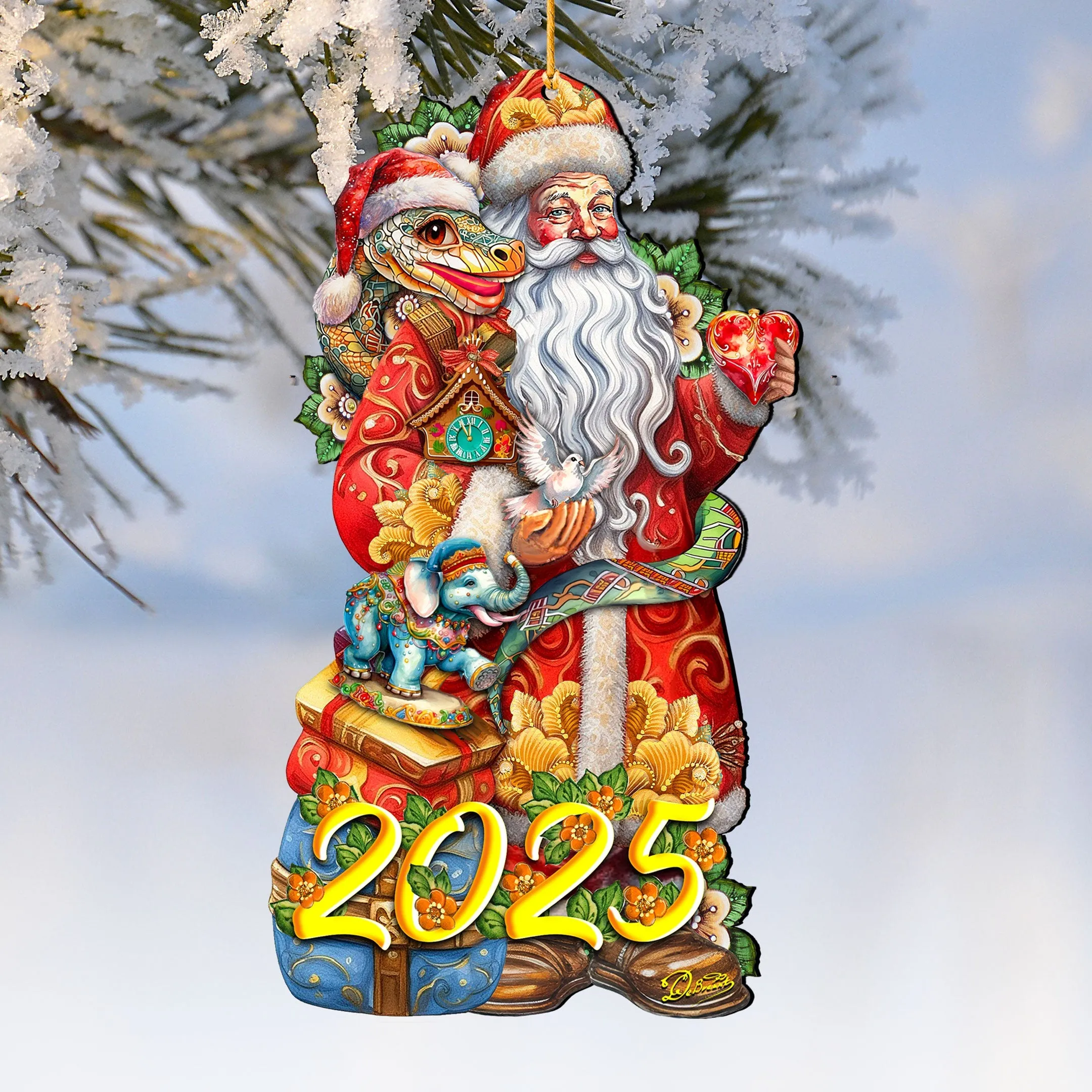 2025 Special: Santa with the Snake Wooden Christmas Ornament by G. Debrekht