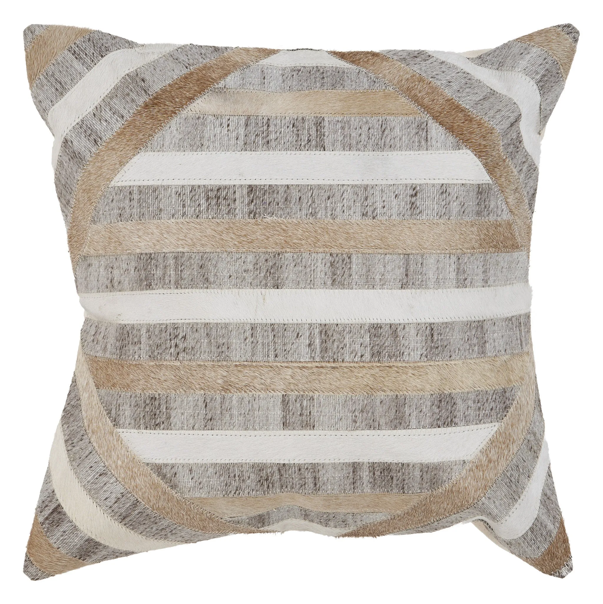 20" Beige and Brown Striped Cowhide Throw Pillow Throw Pillows clearance cushion