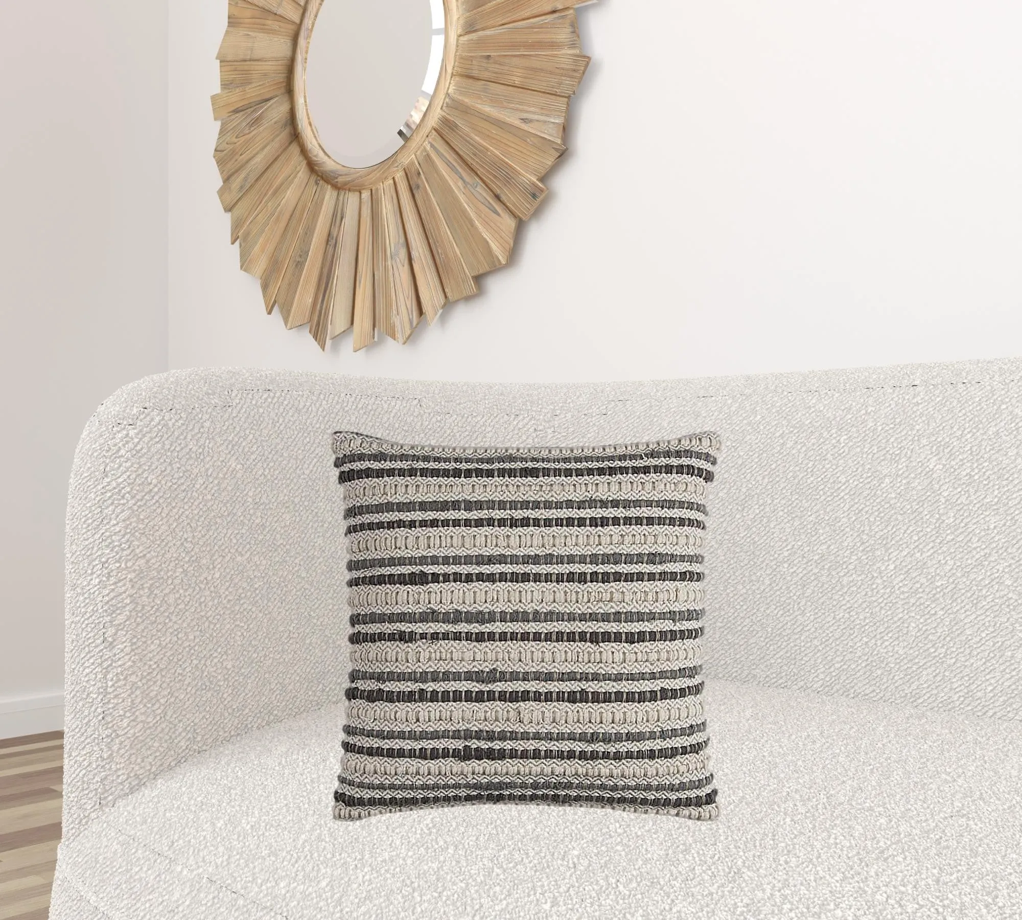 20" Gray Beige Nubby Texture Bands Throw Pillow Throw Pillows low cost deal