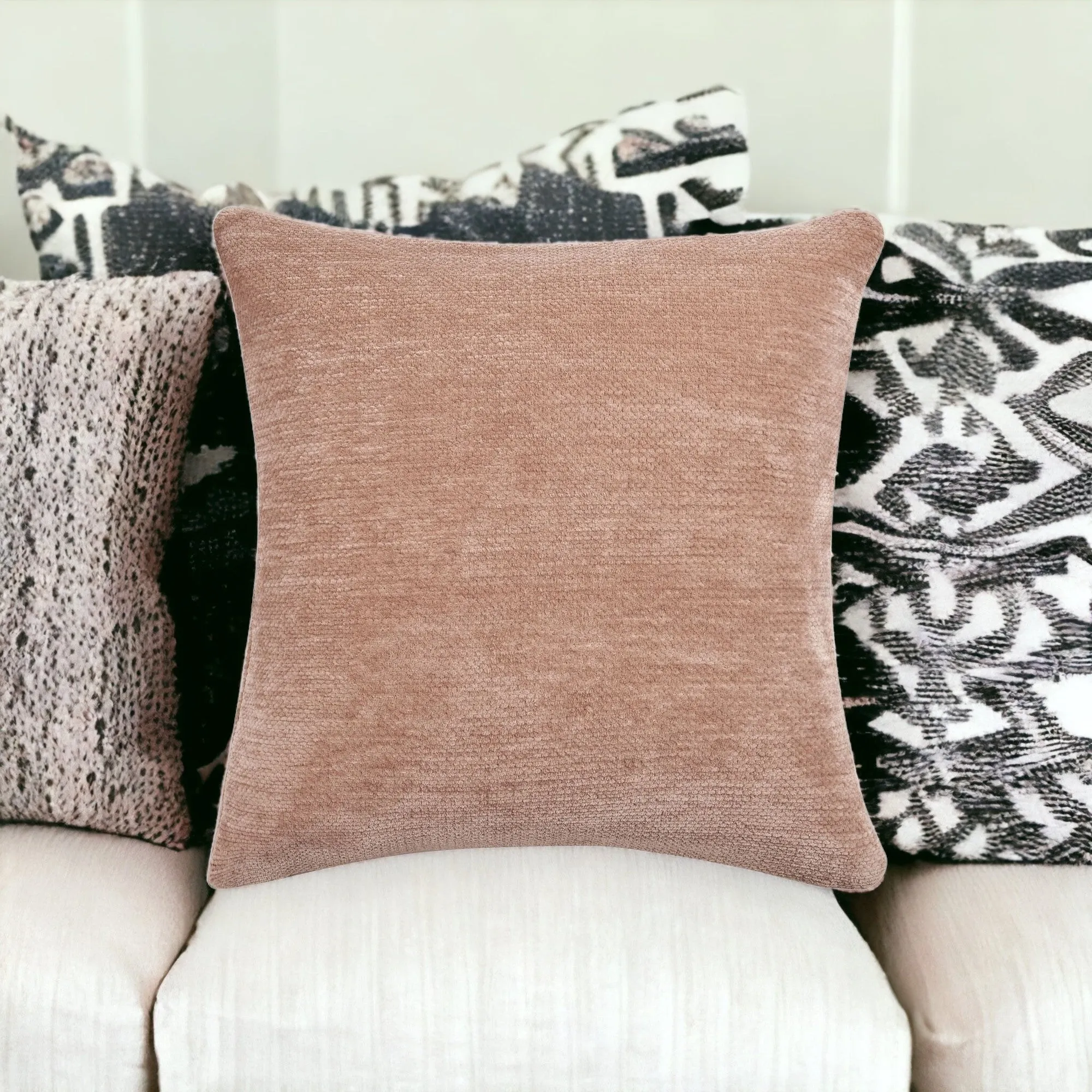 20" X 20" Beige Chenille Zippered Pillow Throw Pillows clearance cushion