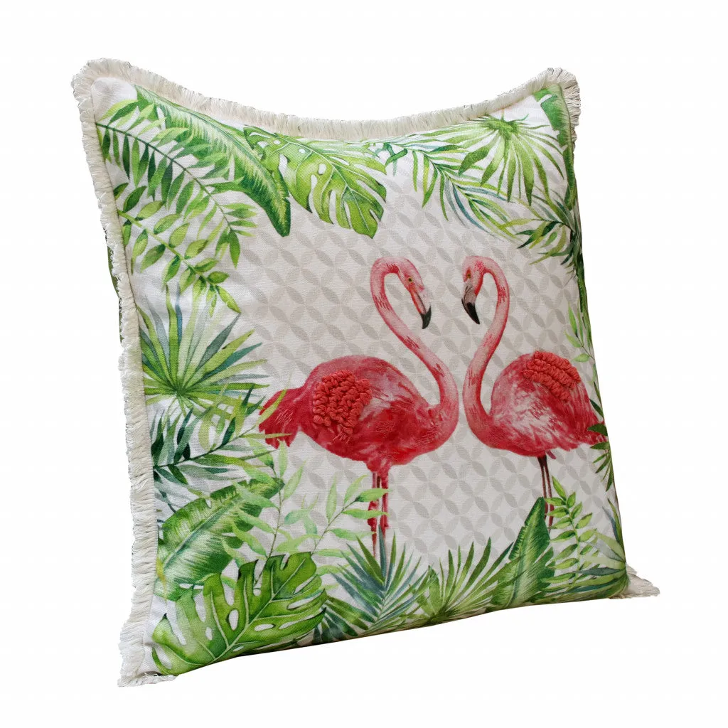 20" X 20" Coral Pink And Green Bird Polyester Animal Print Zippered Pillow Throw Pillows low cost deal