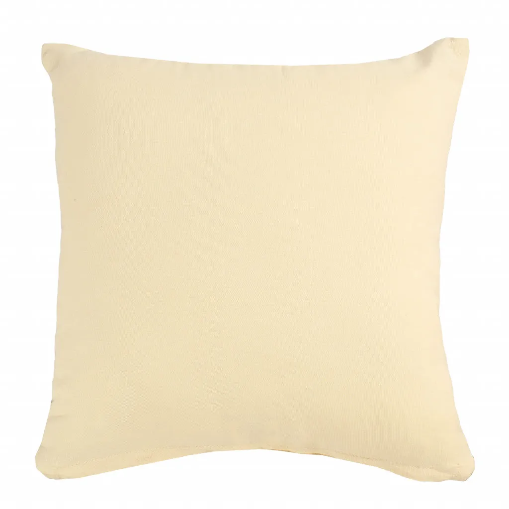 20" X 20" Cream And White 100% Cotton Zippered Pillow