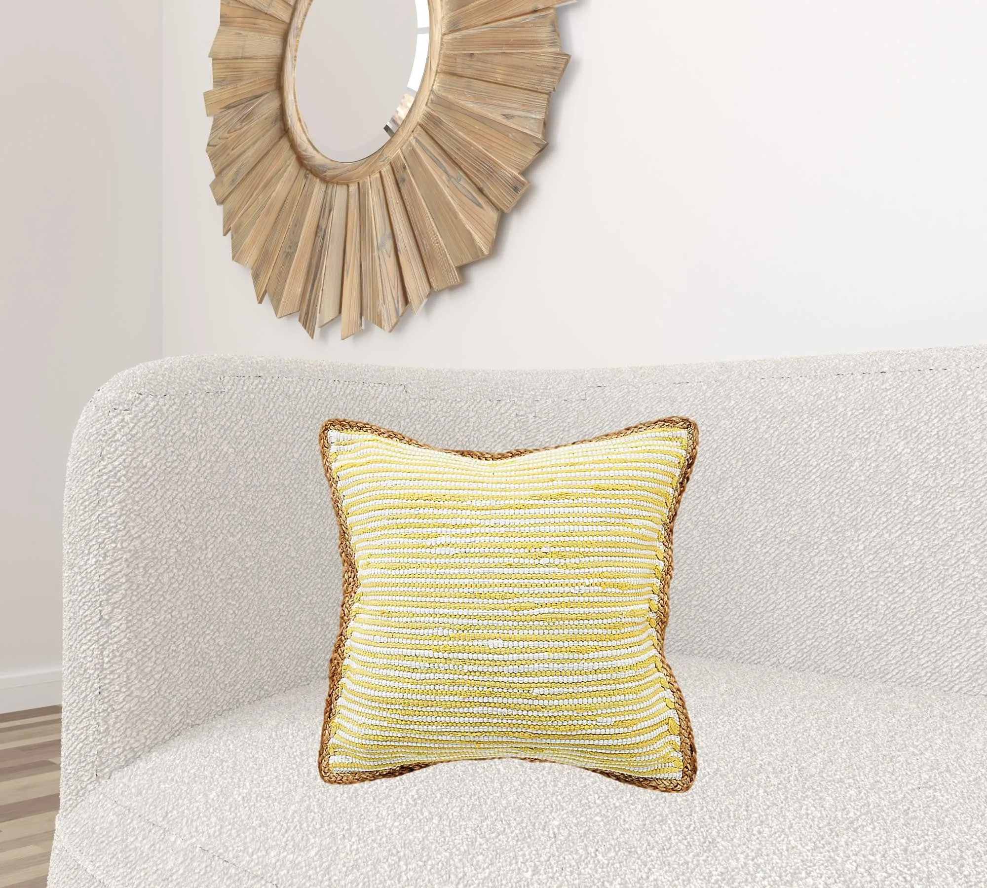 20" X 20" Golden Yellow, White And Tan 100% Cotton Striped Zippered Pillow Throw Pillows low cost deal