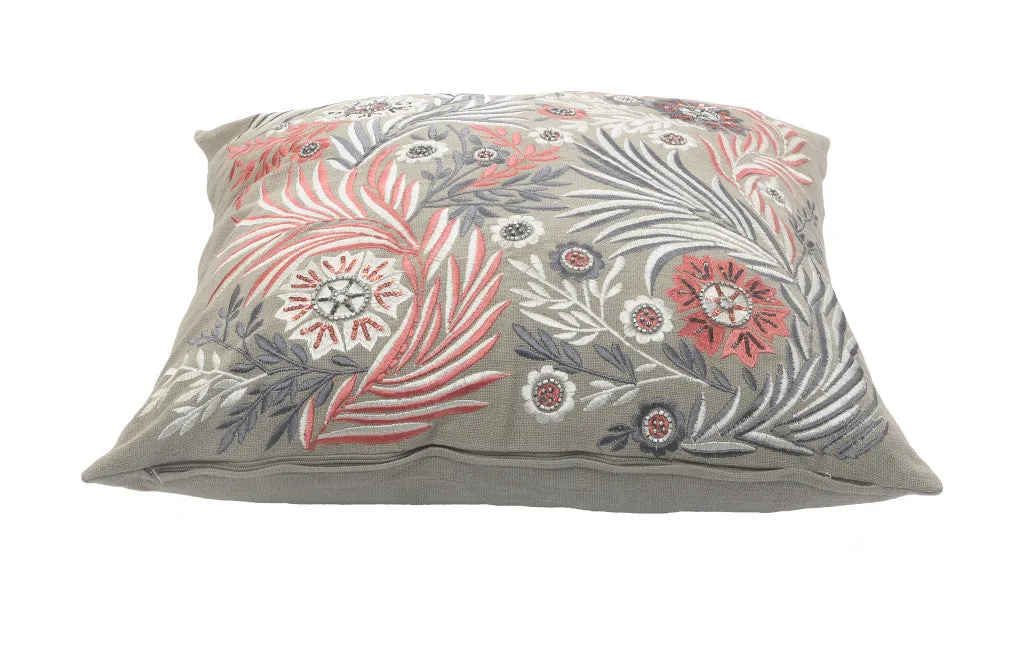 20" X 20" Gray Adn Pink 100% Cotton Floral Zippered Pillow Throw Pillows home accents sale