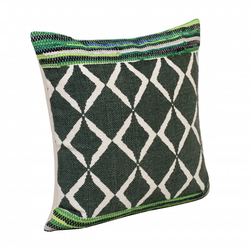 20" X 20" Green Blue And White 100% Cotton Geometric Zippered Pillow Throw Pillows sofa decor deals