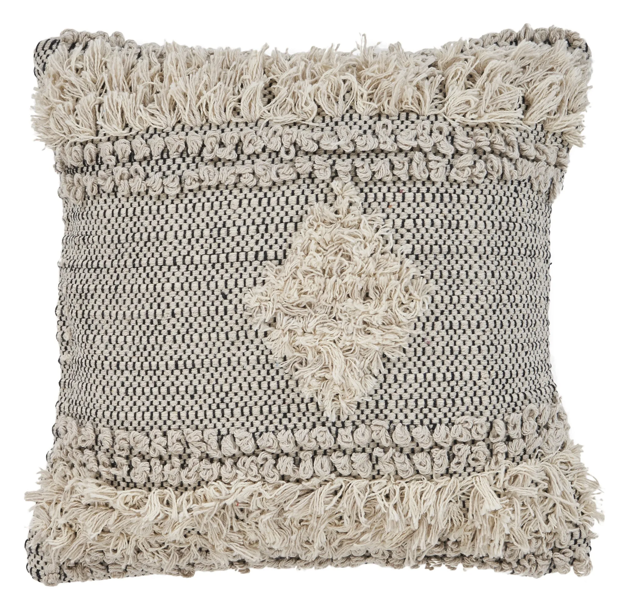 20" X 20" Natural and Black Geometric Cotton Zippered Pillow With Fringe Throw Pillows home accents sale