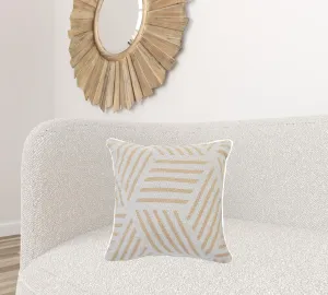 20" X 20" Tan And White 100% Cotton Geometric Zippered Pillow Throw Pillows clearance cushion
