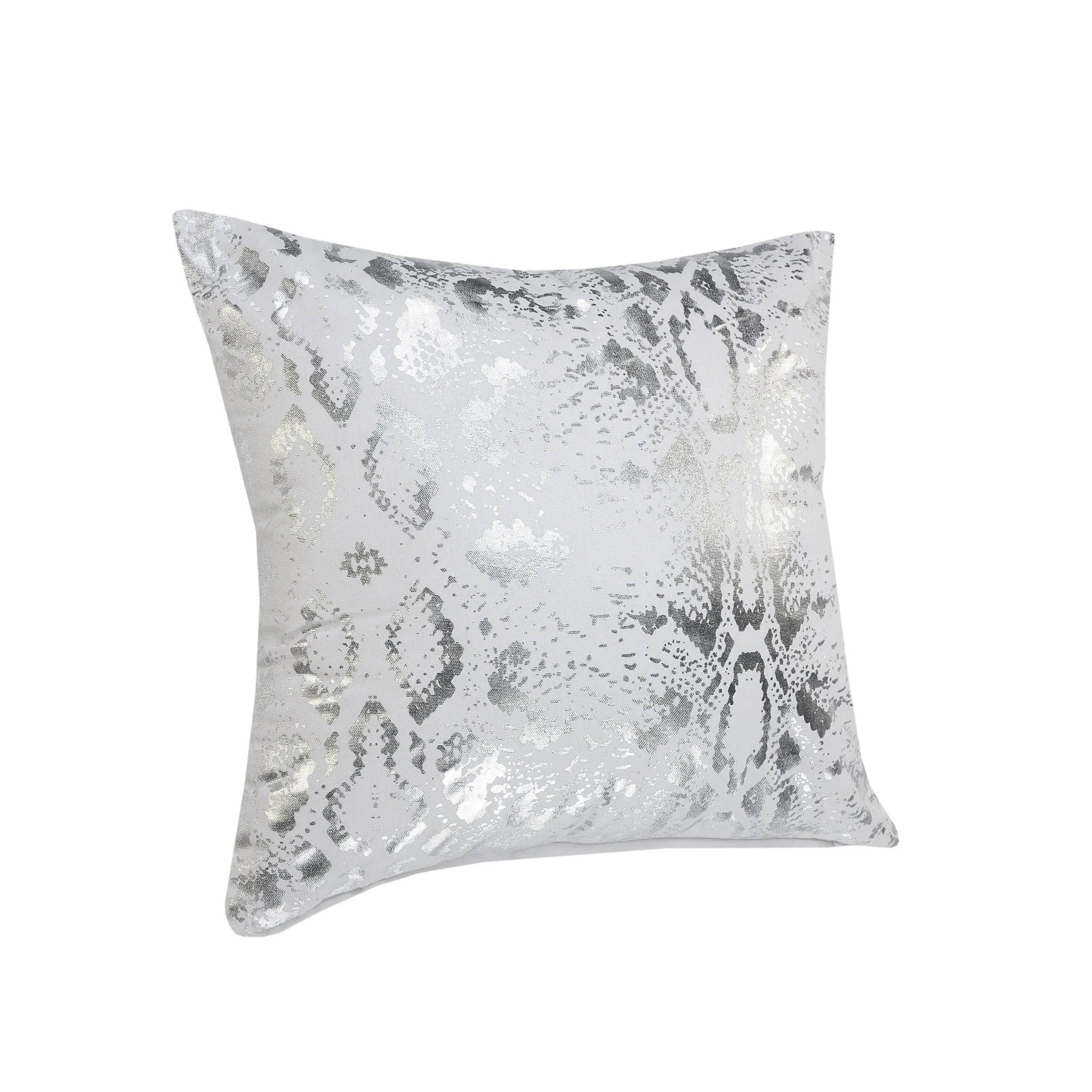 20" X 20" White And Silver 100% Cotton Animal Print Zippered Pillow