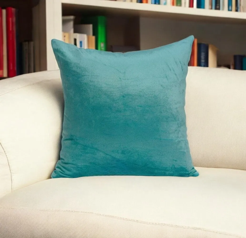 22" X 7" X 22" Transitional Aqua Solid Pillow Cover With Poly Insert Throw Pillows sofa decor deals