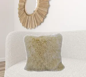 24" Gold Genuine Tibetan Lamb Fur Pillow With Microsuede Backing Throw Pillows sofa decor deals