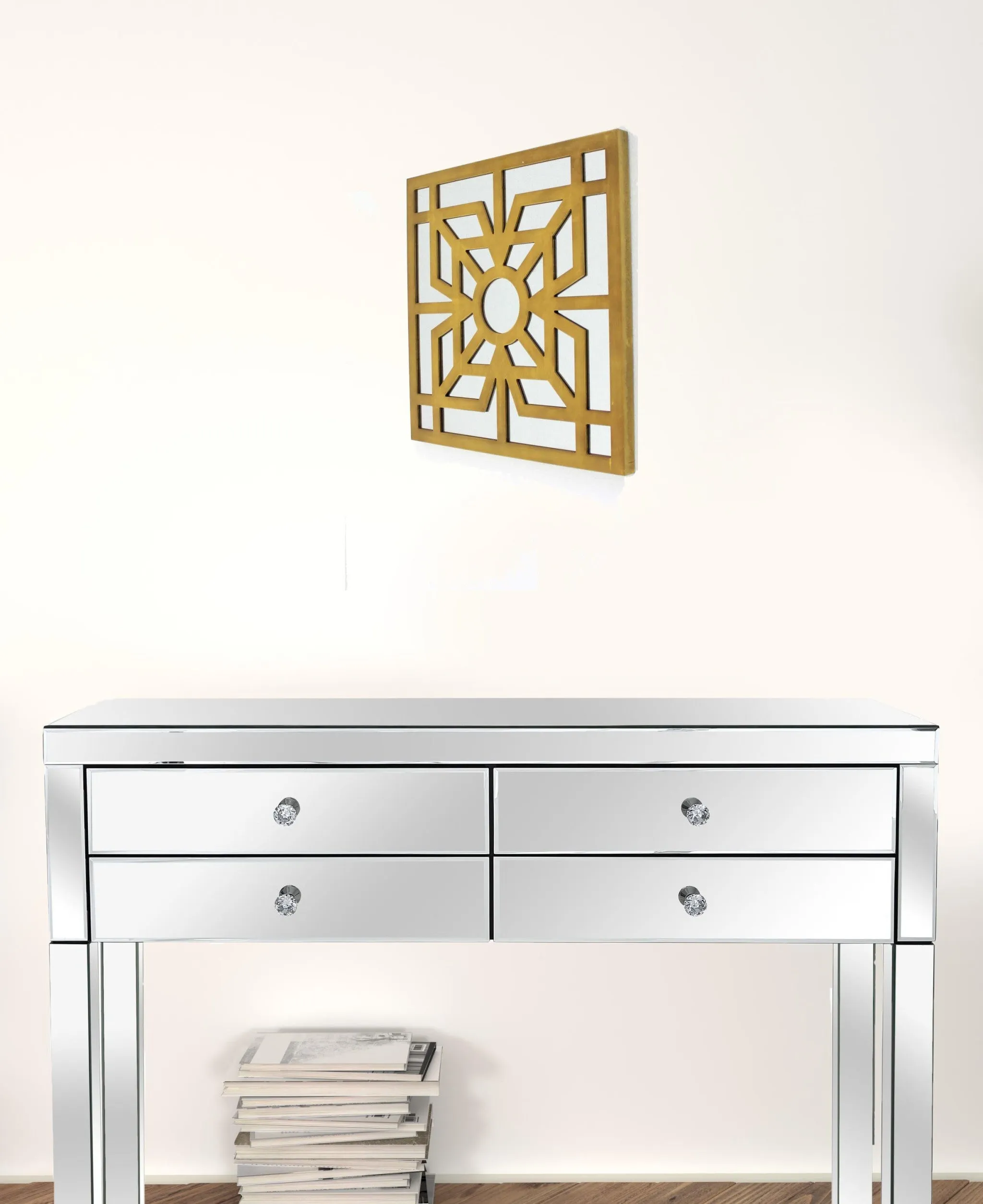 24" X 24" X 1" Bright Gold Mirrored Wooden  Wall Decor