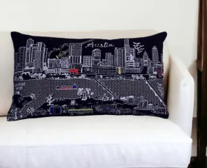 25" Black Atlanta Nighttime Skyline Lumbar Decorative Pillow Throw Pillows value buys