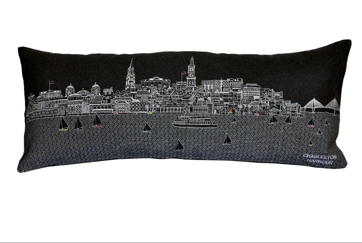 25" Black Charleston Nighttime Skyline Lumbar Decorative Pillow Throw Pillows home accents sale