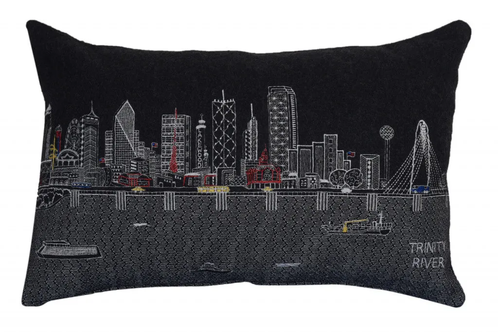 25" Black Dallas Nighttime Skyline Lumbar Decorative Pillow Throw Pillows clearance cushion