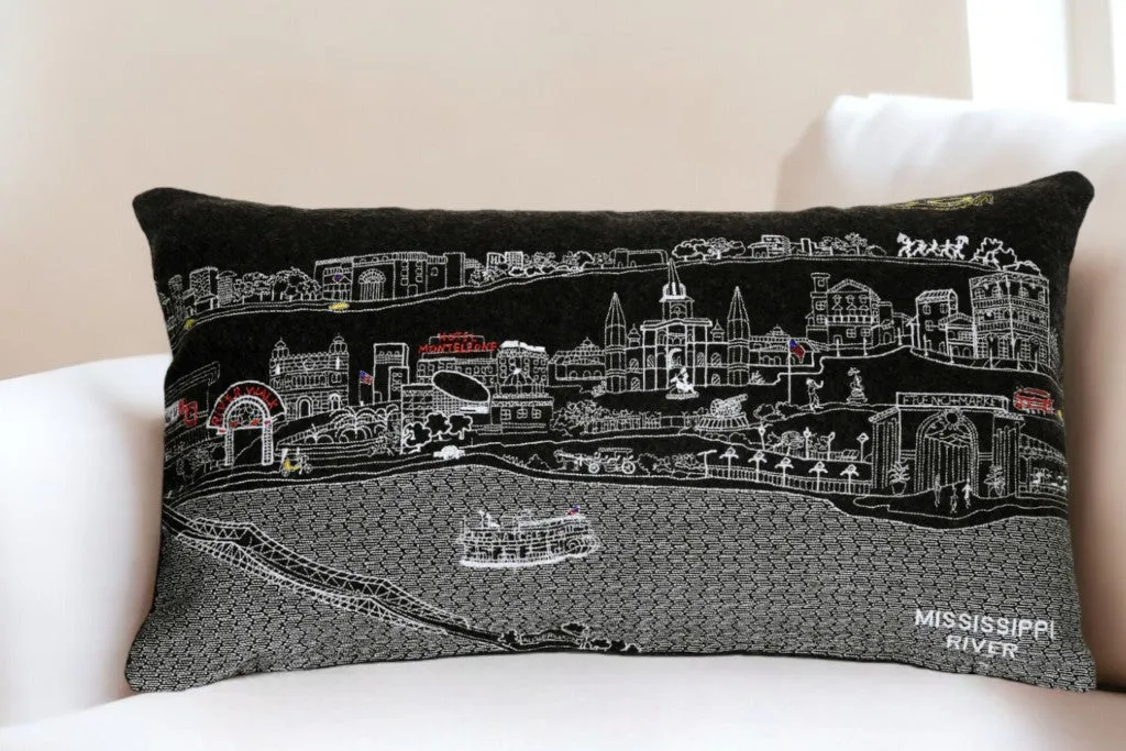 25" Black New Orleans Nighttime Skyline Lumbar Decorative Pillow Throw Pillows low cost deal