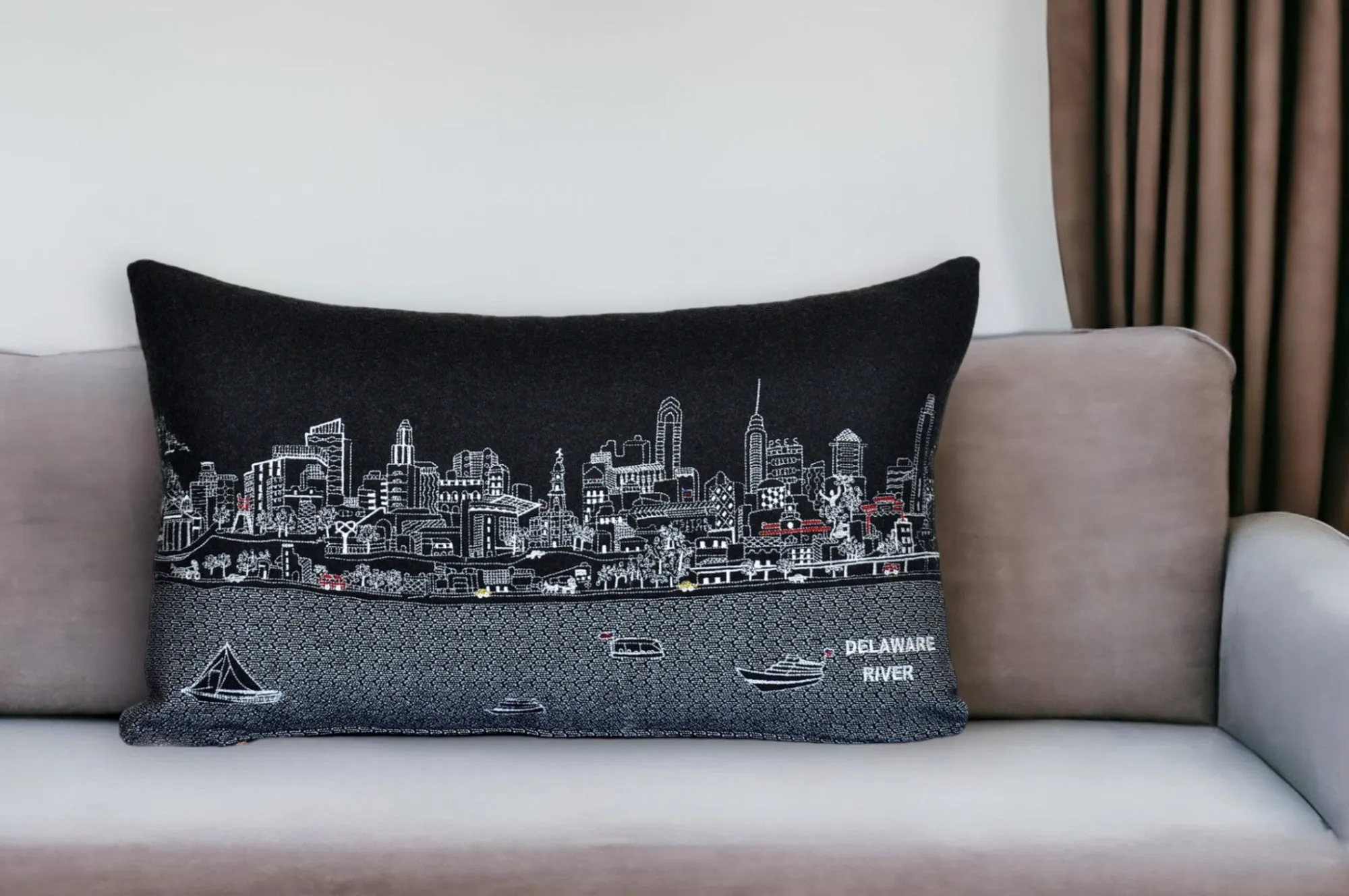 25" Black Philadelphia Nighttime Skyline Lumbar Decorative Pillow Throw Pillows value buys