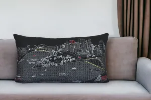 25" Black Pittsburgh Nighttime Skyline Lumbar Decorative Pillow Throw Pillows value buys