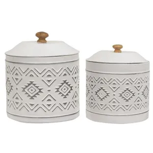 2/Set Aztec White Metal Canisters Decorative Accessories ON SALE