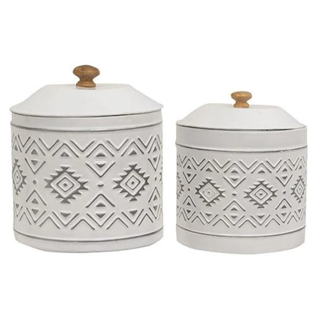2/Set Aztec White Metal Canisters Decorative Accessories ON SALE