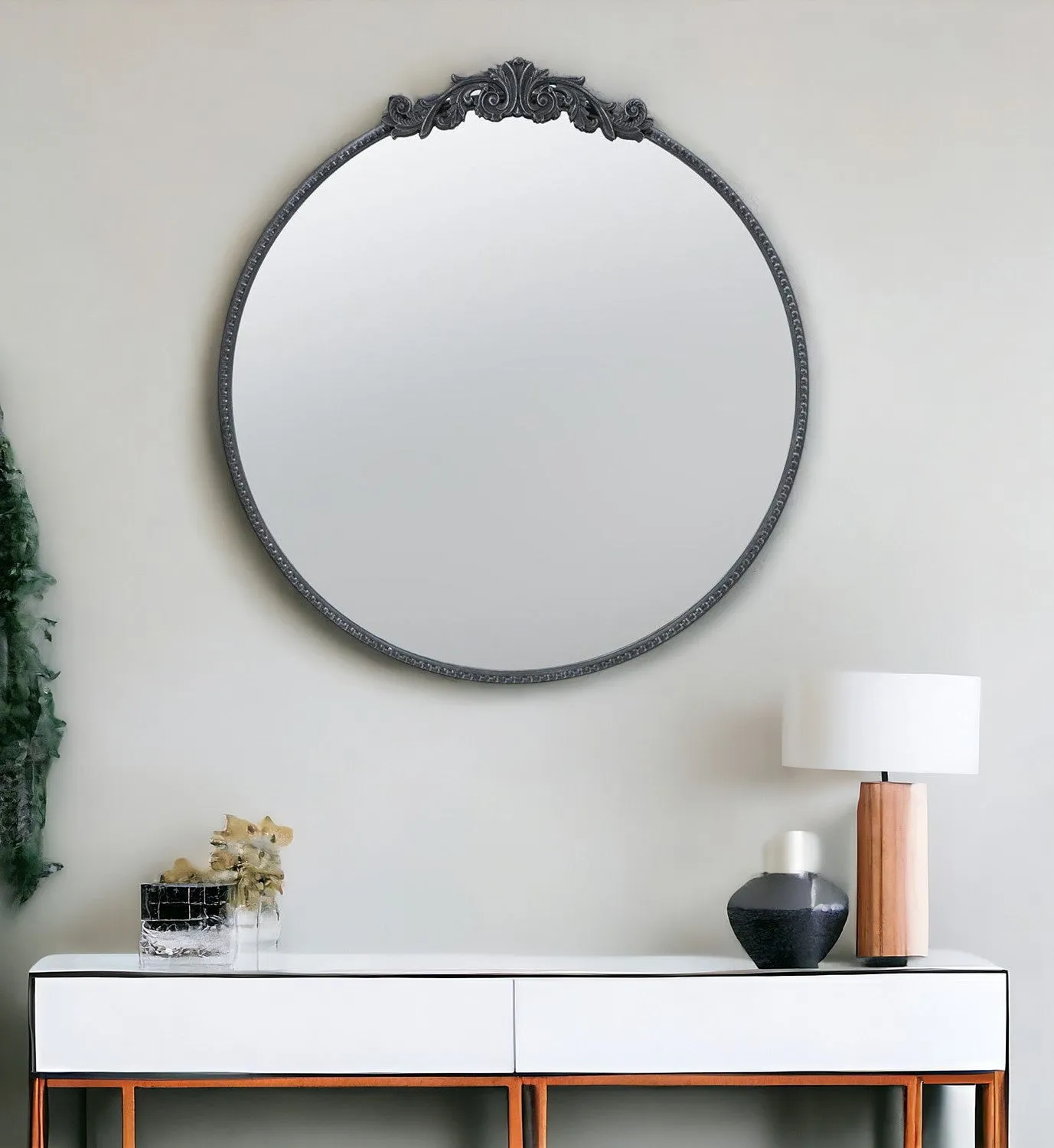 32" Black Crowned Top Framed Accent Mirror Wall Decor online discounts