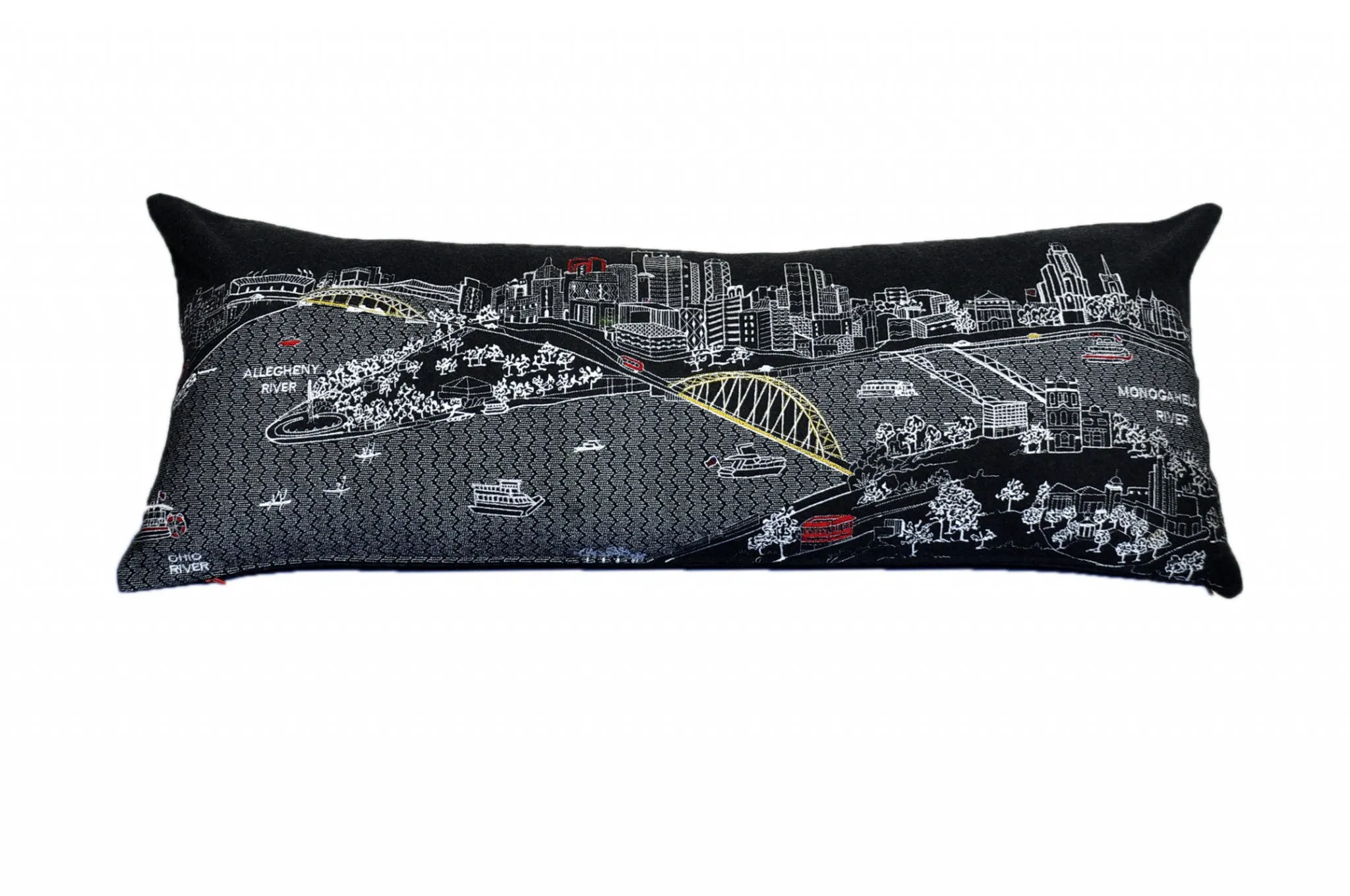 35" Black Pittsburgh Nighttime Skyline Lumbar Decorative Pillow Throw Pillows value buys