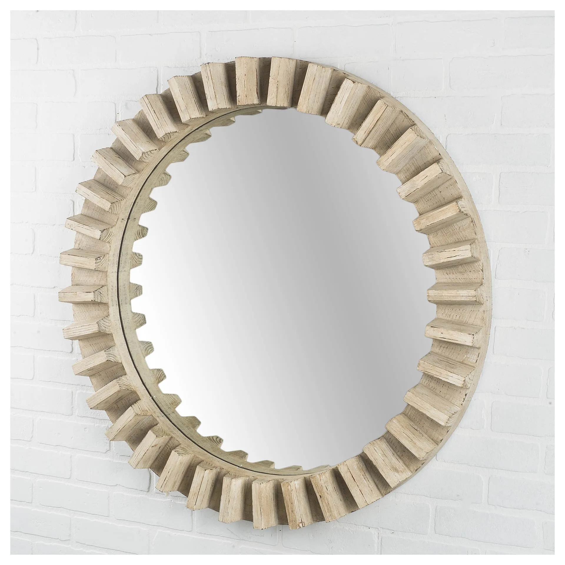 35" Round Natural Brown Wood Frame Wall Mirror Wall Decor online discounts