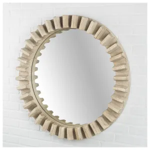 35" Round Natural Brown Wood Frame Wall Mirror Wall Decor online discounts