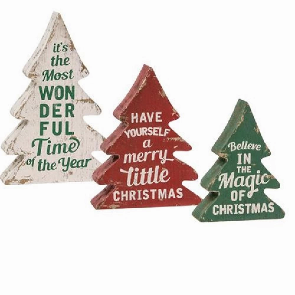 3/Set Wonderful Time of Year Distressed Wooden Trees