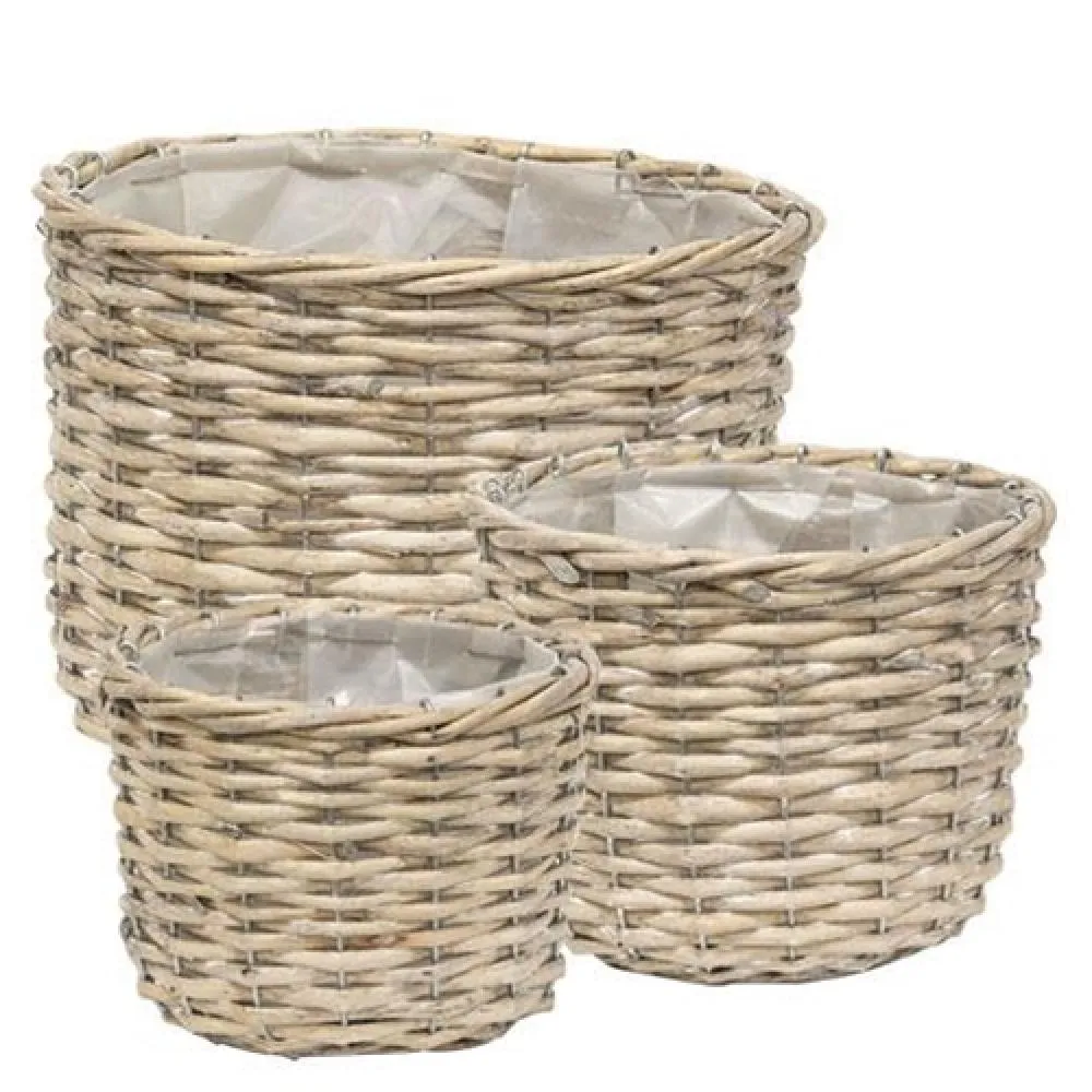 3/Set Graywashed Willow Planter Baskets Decorative Accessories low price