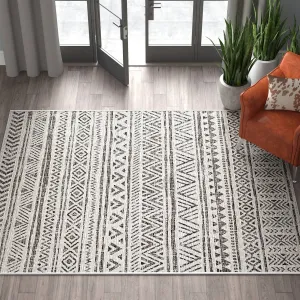 5 ft. x 8 ft. Black Off-White Chevron Coastal Boho Style Indoor Outdoor Area Rug Area Rugs mega sale